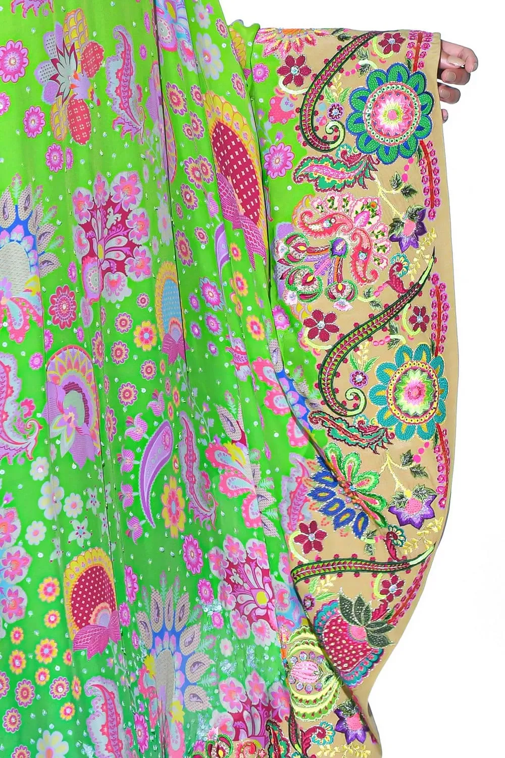Neon Grean Embroidered One Shoulder Dress And Jumpsuit