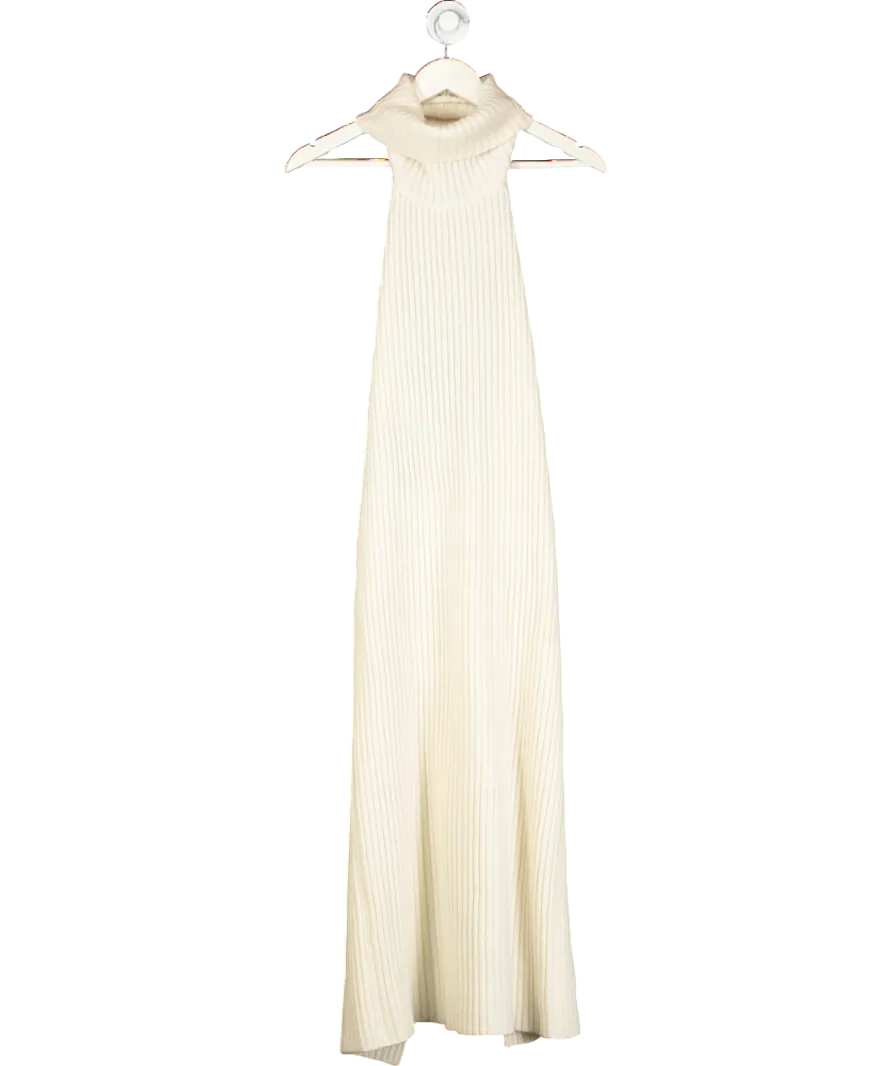 Pieces of White Cream Wool Knit Dress With High Neck And Open Back UK M