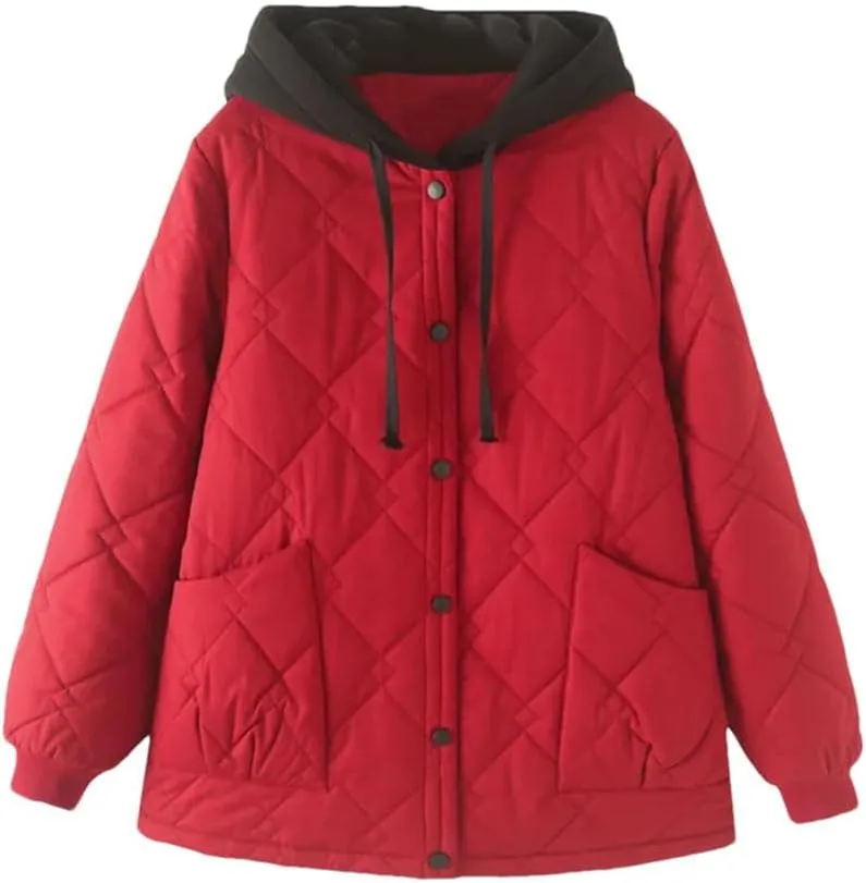 Plus Size Women Parka Autumn/Winter Fashion Loose Hooded Thick Cotton-Padded Casual Coat