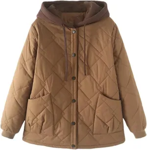 Plus Size Women Parka Autumn/Winter Fashion Loose Hooded Thick Cotton-Padded Casual Coat
