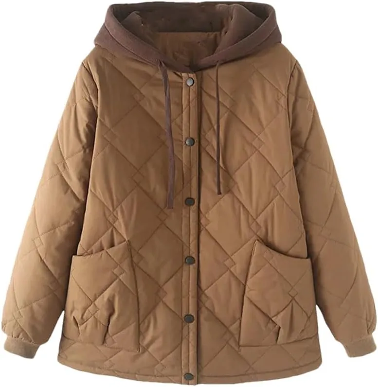 Plus Size Women Parka Autumn/Winter Fashion Loose Hooded Thick Cotton-Padded Casual Coat