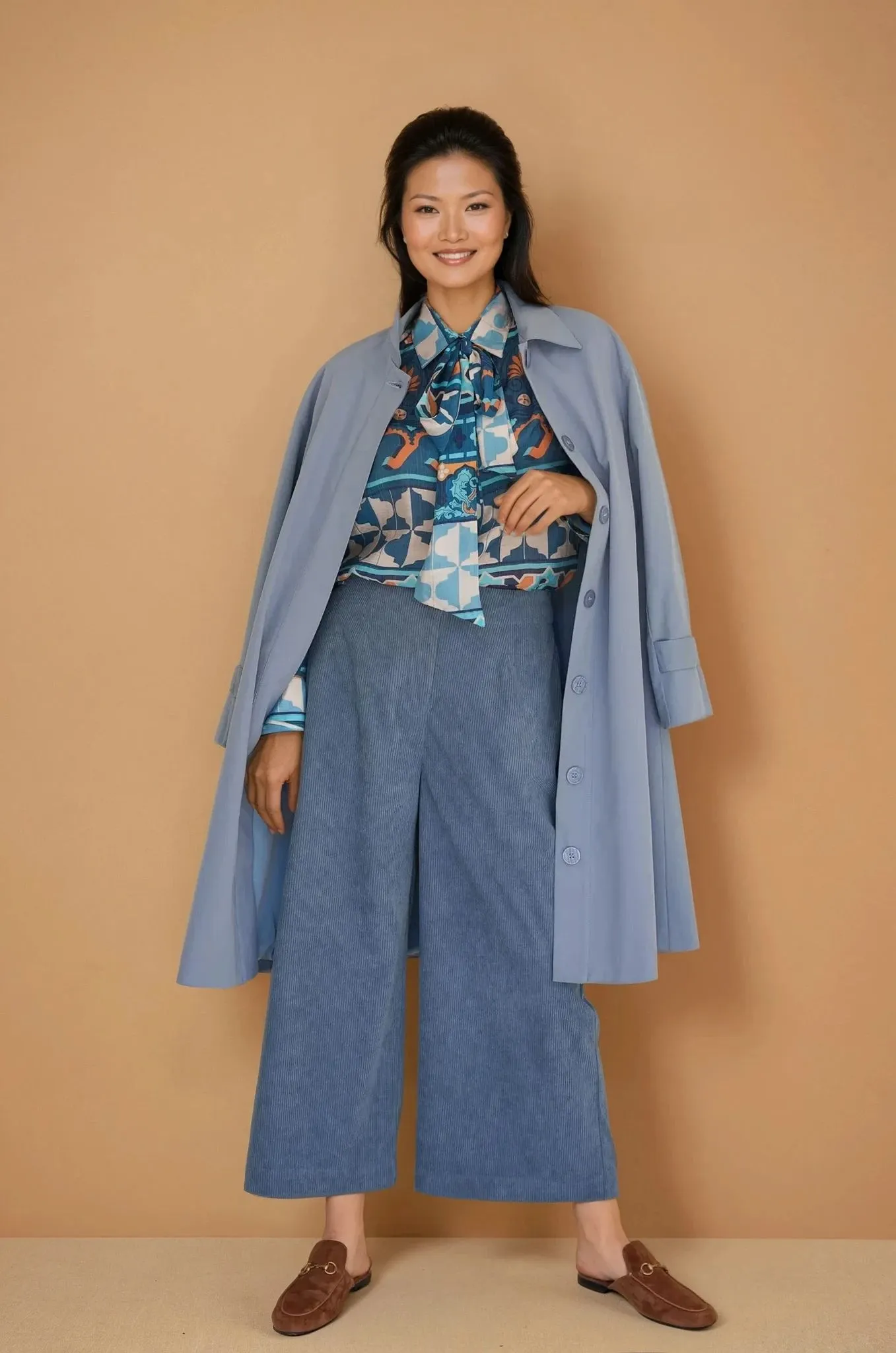Powder Blue A Line Swing Coat