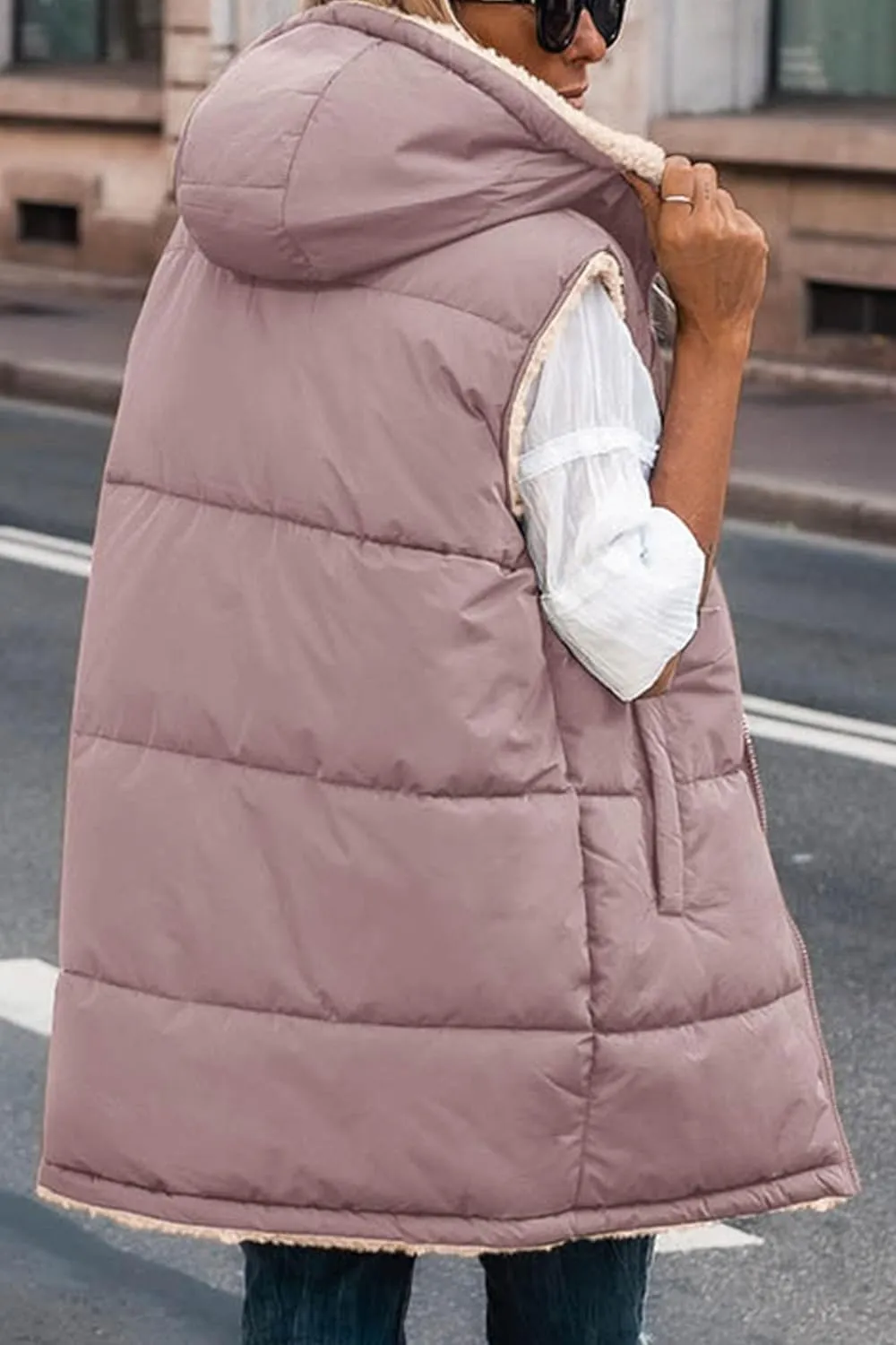 PRETTYGARDEN Womens 2025 Fall Reversible Vests Sleeveless Fleece Jacket Zip Up Hoodie Pockets Long Warm Winter Coat Outerwear