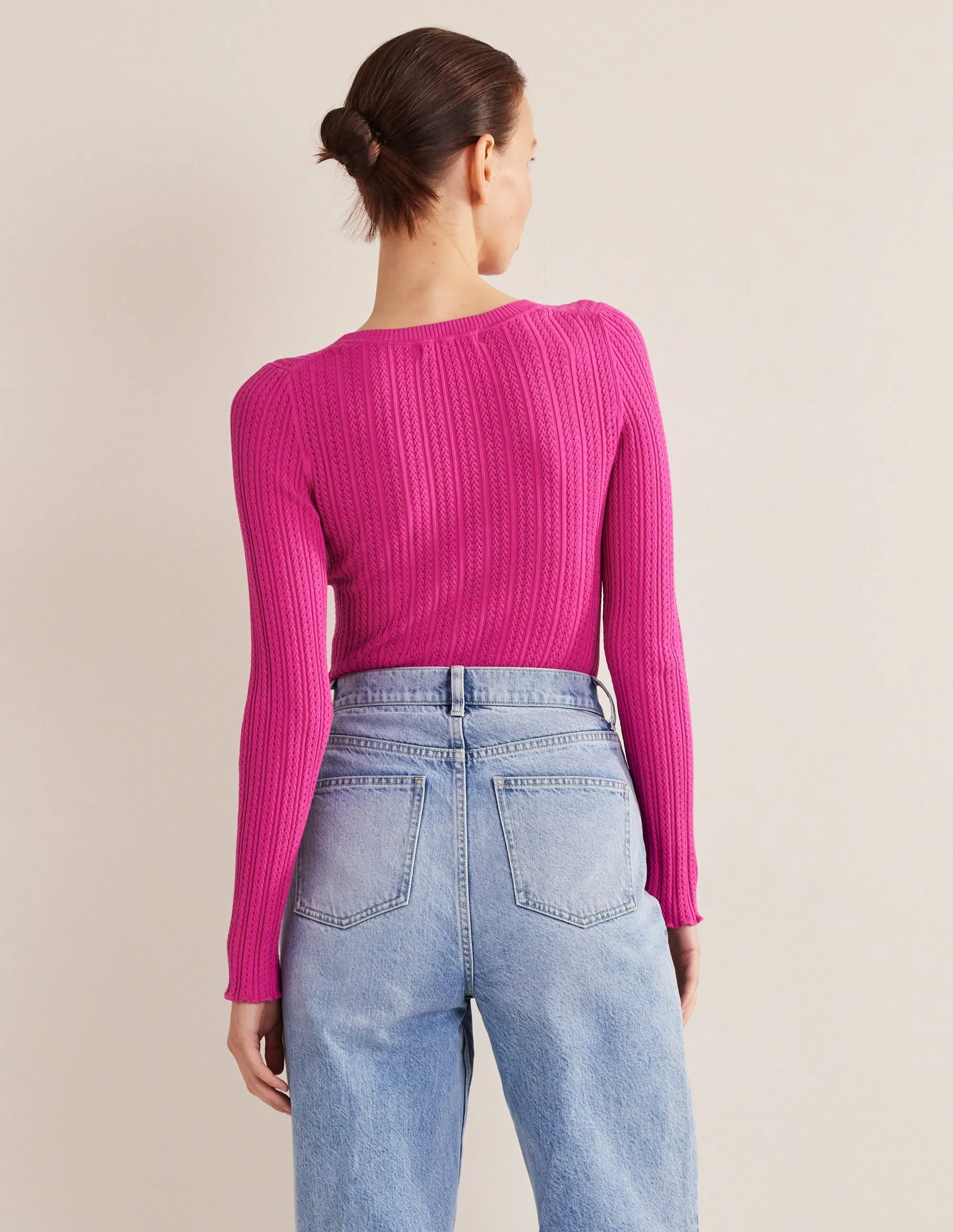 Ribbed Pointelle Top-Fuschia Fedora