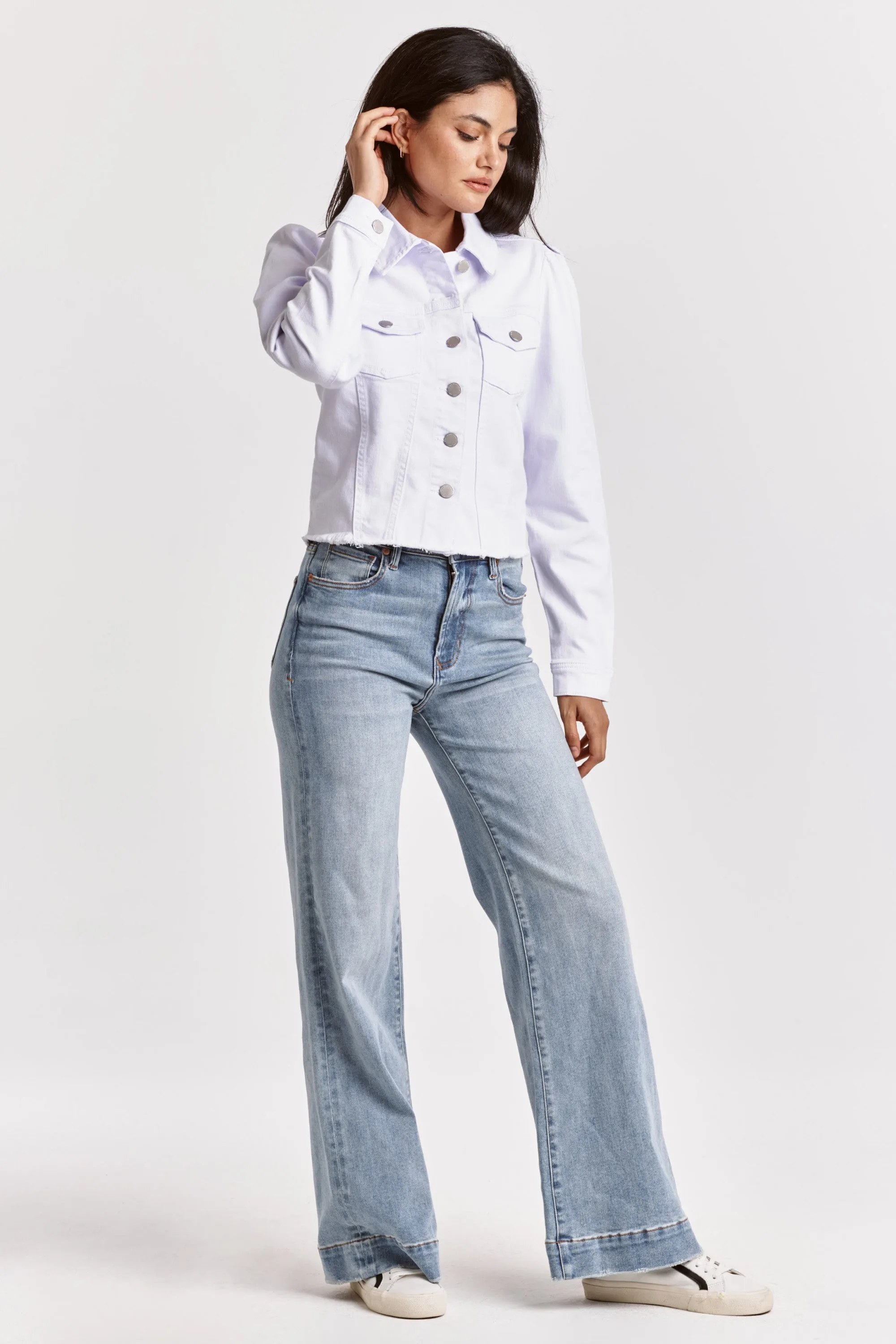 ROSELYN PUFF SLEEVE FITTED JACKET WHITE
