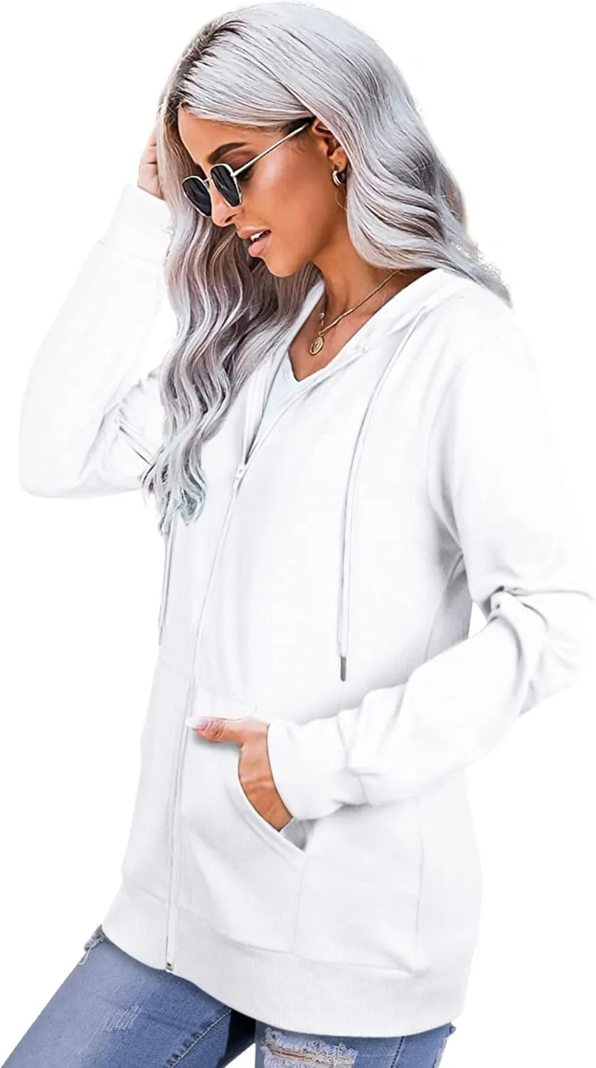 Saloogoe Lightweight Zip Up Hoodies for Women Hooded Sweatshirts Long Sleeve Thin Jacket with Zipper