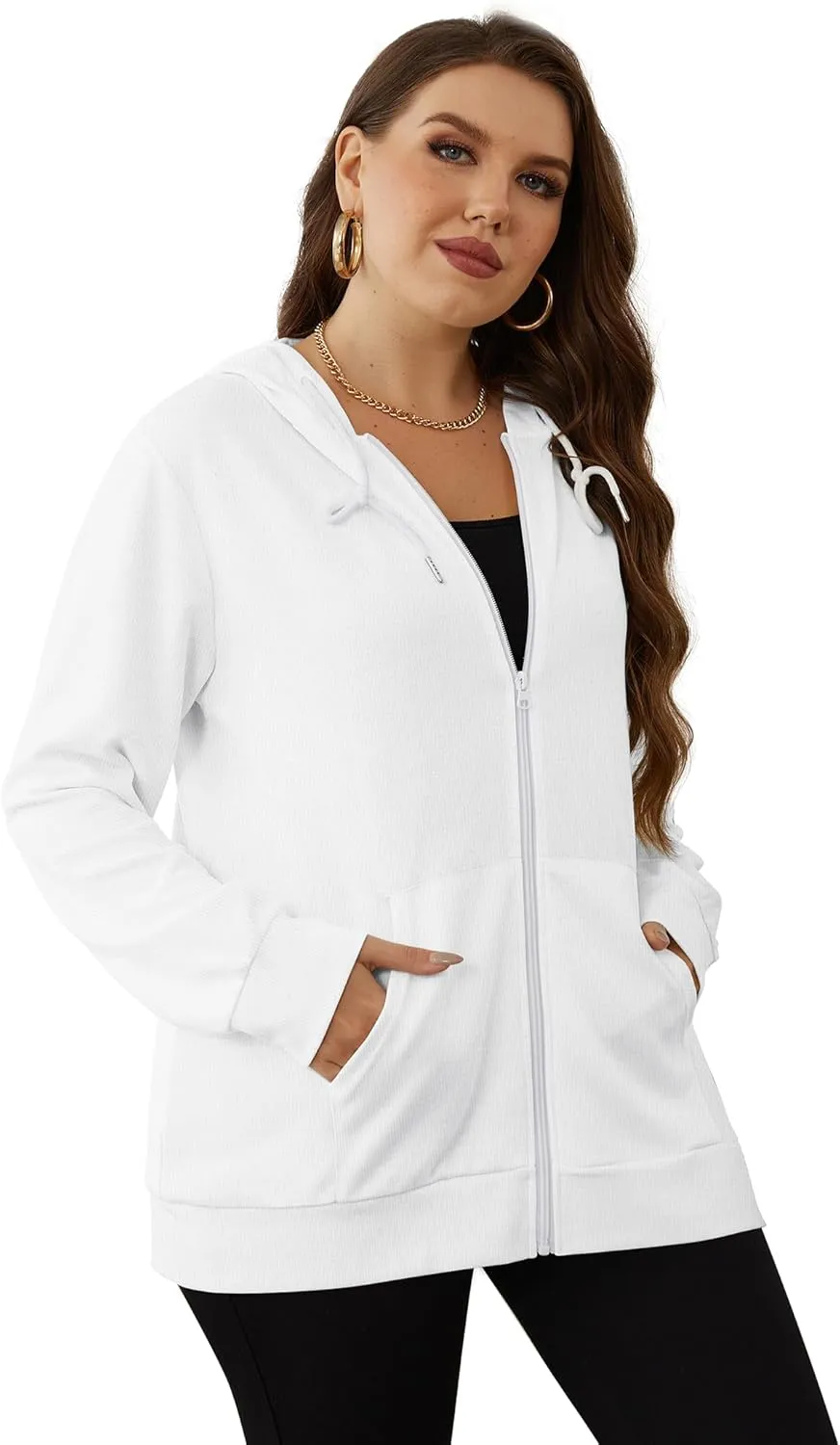 Saloogoe Lightweight Zip Up Hoodies for Women Hooded Sweatshirts Long Sleeve Thin Jacket with Zipper