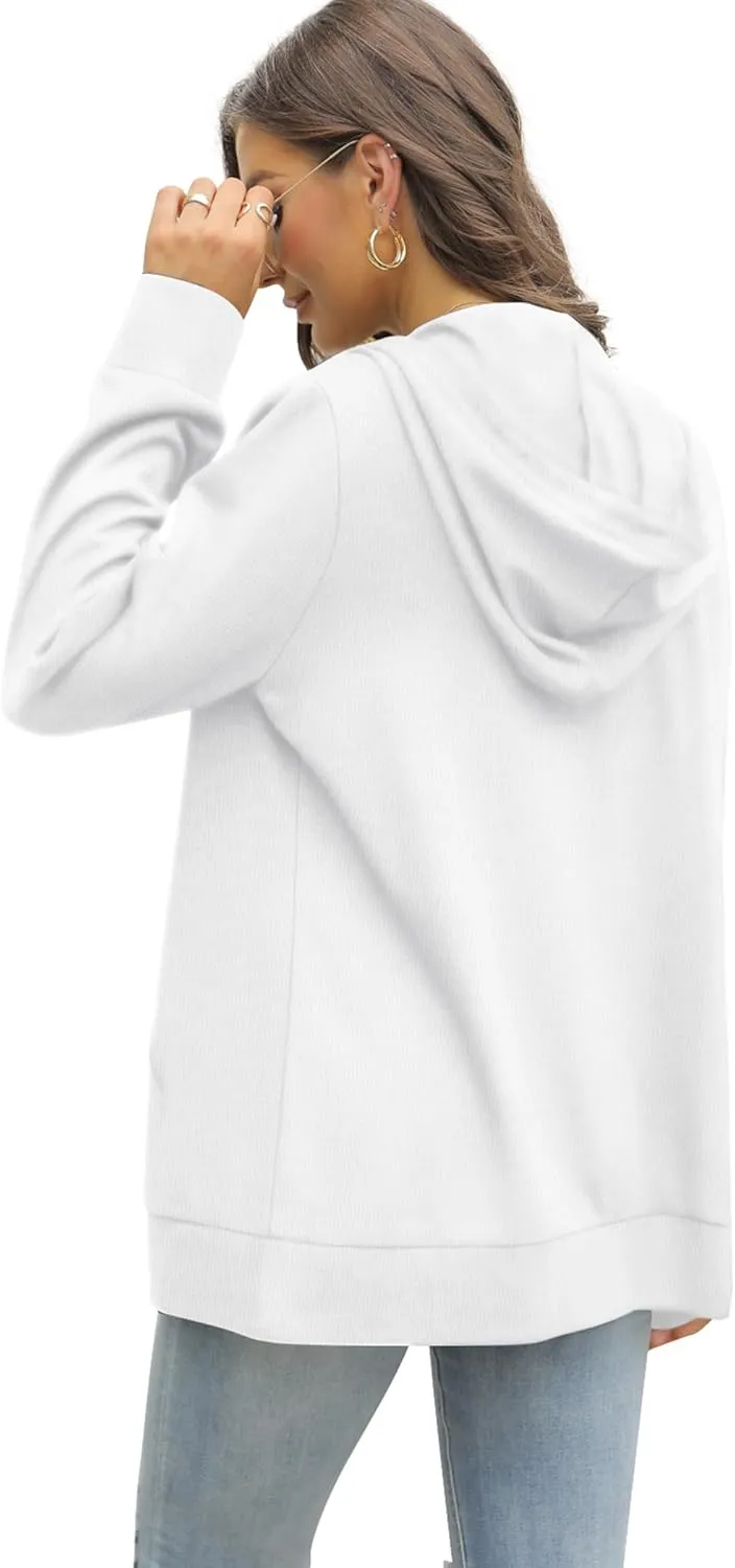 Saloogoe Lightweight Zip Up Hoodies for Women Hooded Sweatshirts Long Sleeve Thin Jacket with Zipper