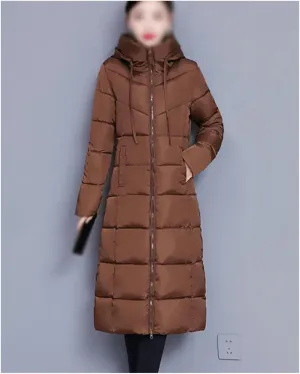 Slim Hooded Long Parkas Winter Elegant Overcoat Solid Cotton Jackets Warm Padded Coats(XL 45-50kg)