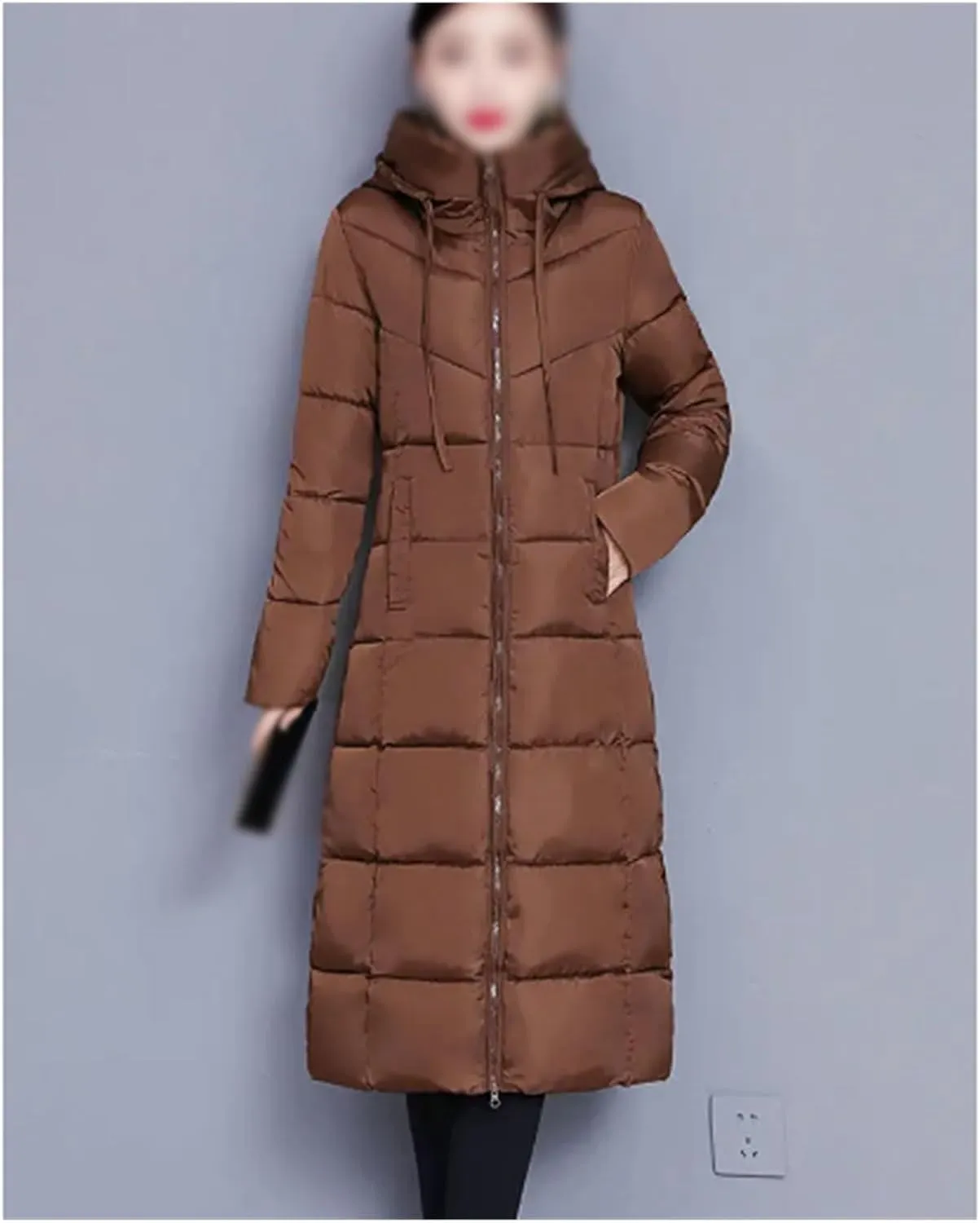 Slim Hooded Long Parkas Winter Elegant Overcoat Solid Cotton Jackets Warm Padded Coats(XL 45-50kg)