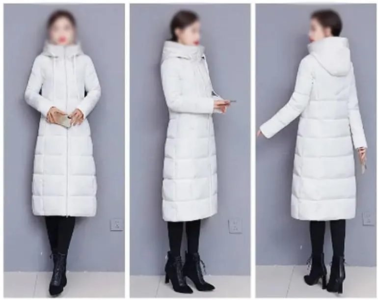 Slim Hooded Long Parkas Winter Elegant Overcoat Solid Cotton Jackets Warm Padded Coats(XXL 50-60kg)