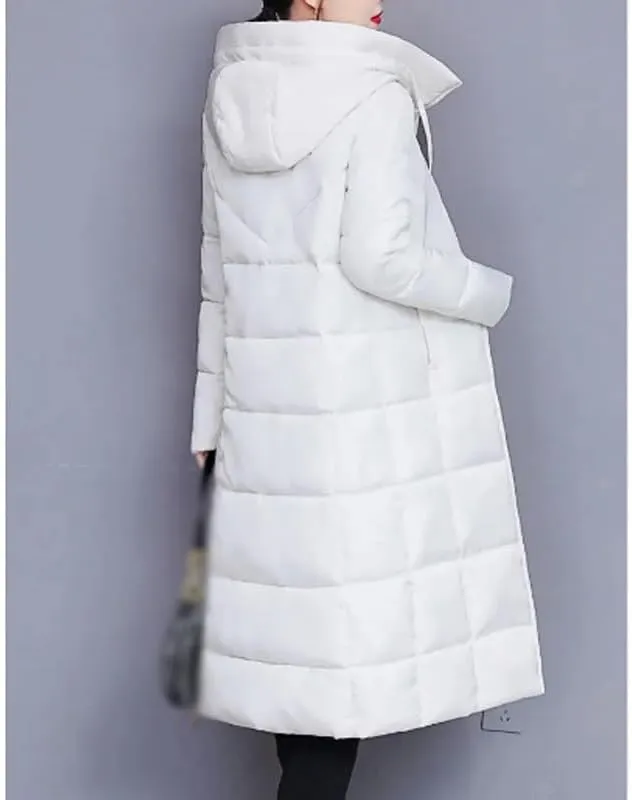 Slim Hooded Long Parkas Winter Elegant Overcoat Solid Cotton Jackets Warm Padded Coats(XXL 50-60kg)