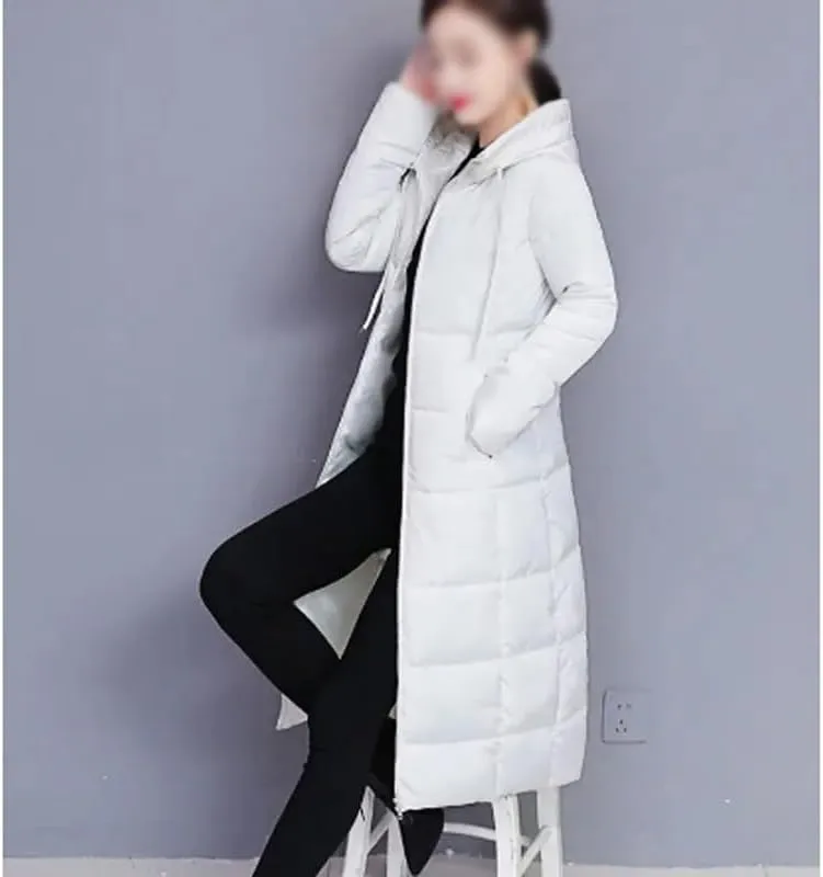 Slim Hooded Long Parkas Winter Elegant Overcoat Solid Cotton Jackets Warm Padded Coats(XXL 50-60kg)