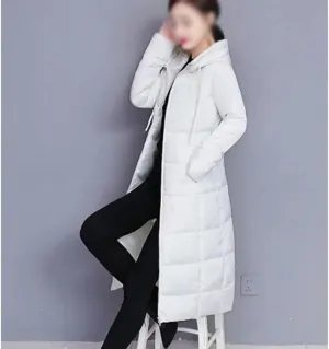 Slim Hooded Long Parkas Winter Elegant Overcoat Solid Cotton Jackets Warm Padded Coats(XXL 50-60kg)