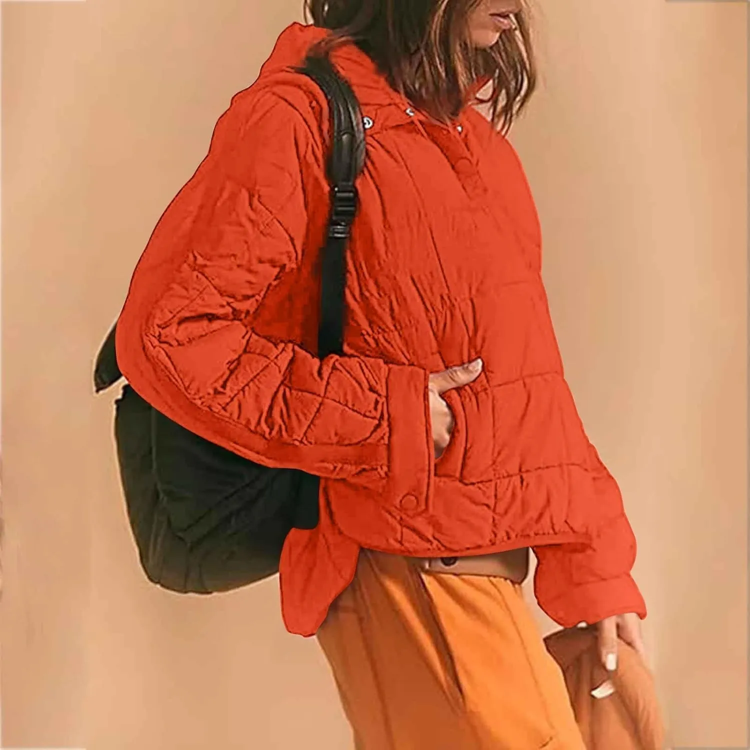 SMIDOW Womens Oversized Puffer Jacket Quilted Dolman Hoodies Lightweight Button Down Hooded Pullover Fall Winter Warm Clothes