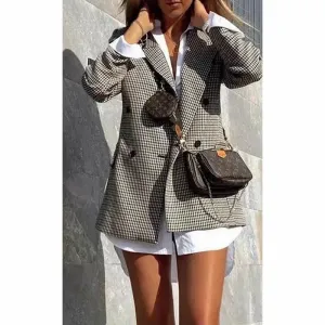 TAVIMART  -  INS Vintage Plaid Blazer Suit Fashion Women Autumn Winter Contrast Colors Coats Casual Commute Office Blazer 2024 New Streetwear
