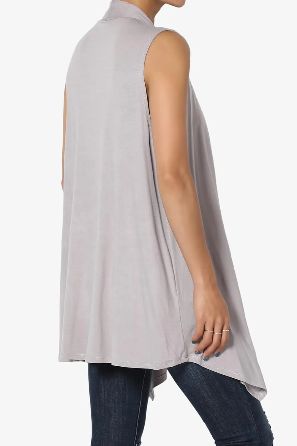 TheMogan Women's Long Vests Sleeveless Draped Lightweight Open Front Cardigan