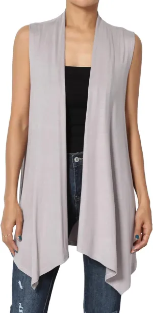 TheMogan Women's Long Vests Sleeveless Draped Lightweight Open Front Cardigan