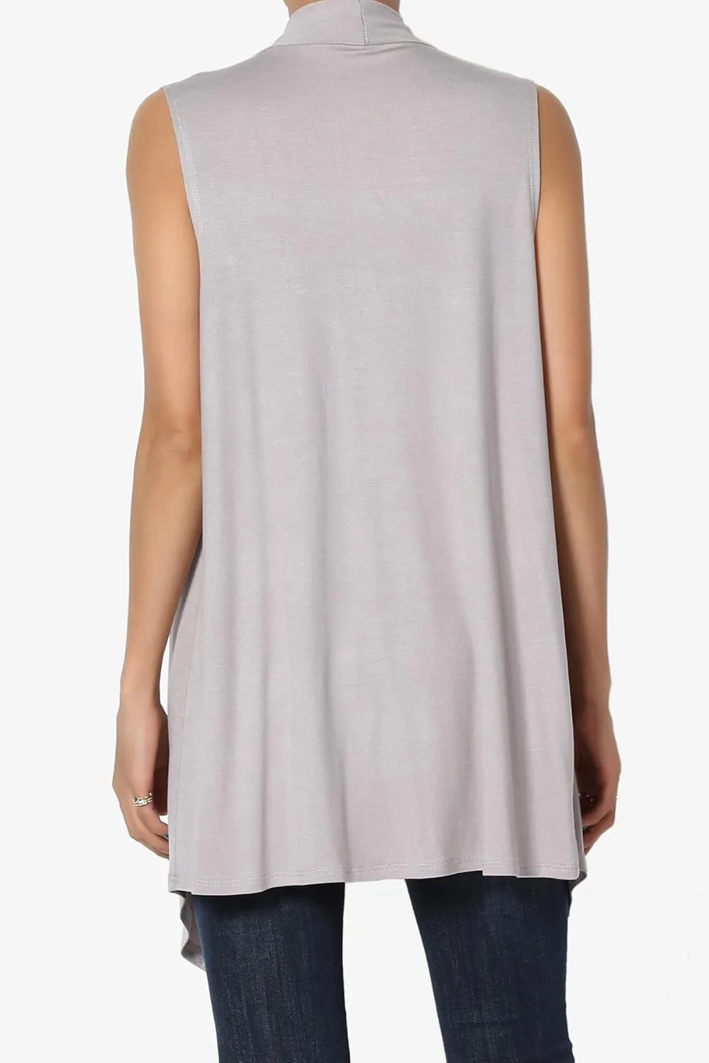TheMogan Women's Long Vests Sleeveless Draped Lightweight Open Front Cardigan