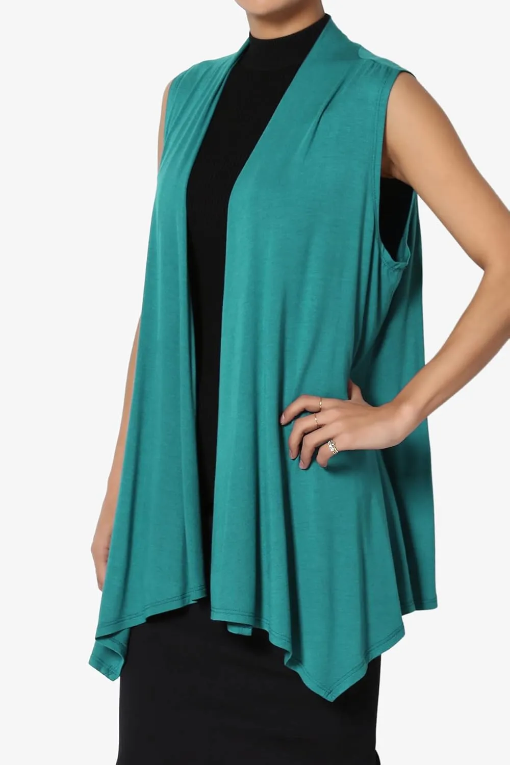 TheMogan Women's Long Vests Sleeveless Draped Lightweight Open Front Cardigan