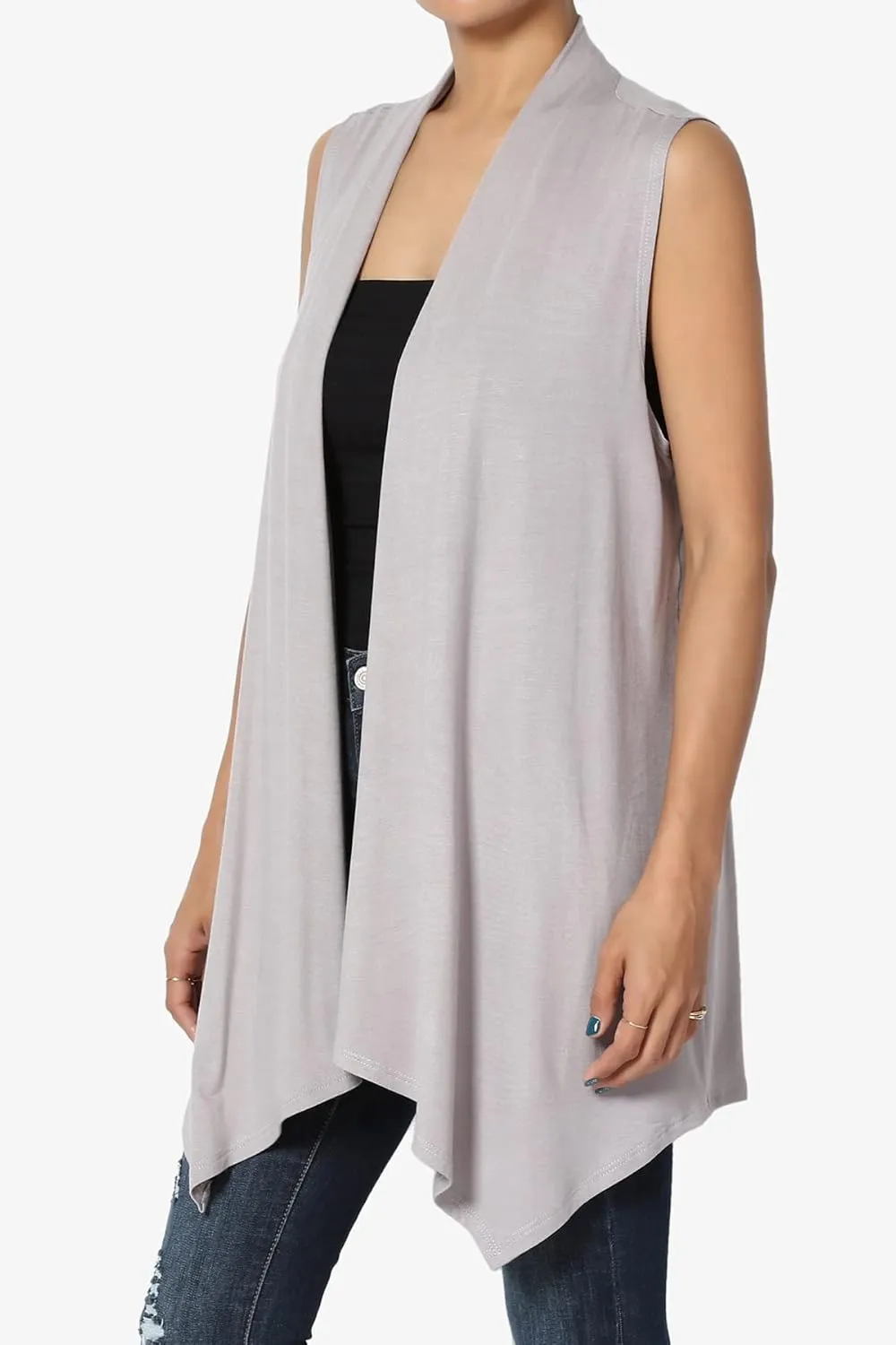 TheMogan Women's Long Vests Sleeveless Draped Lightweight Open Front Cardigan
