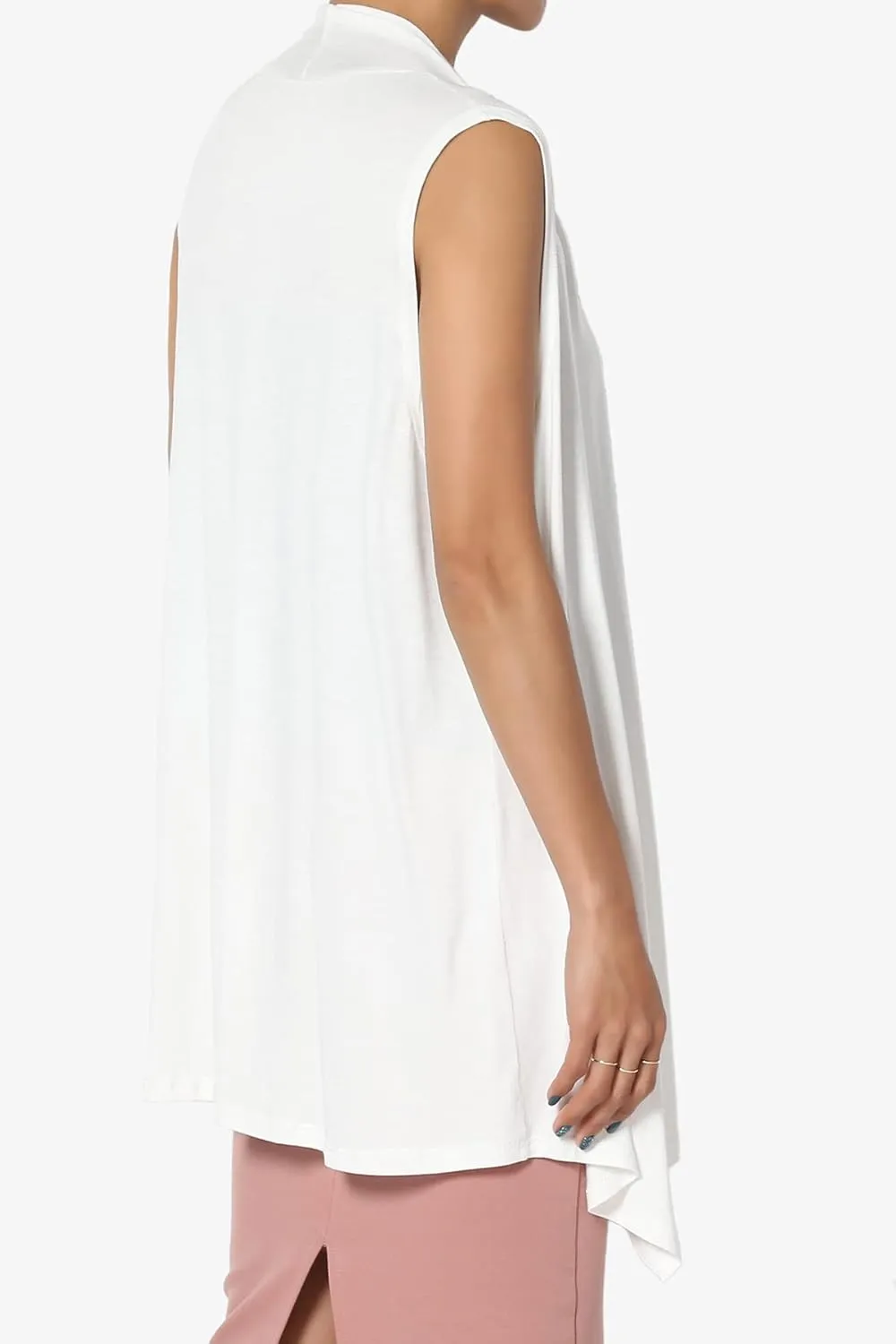TheMogan Women's Long Vests Sleeveless Draped Lightweight Open Front Cardigan