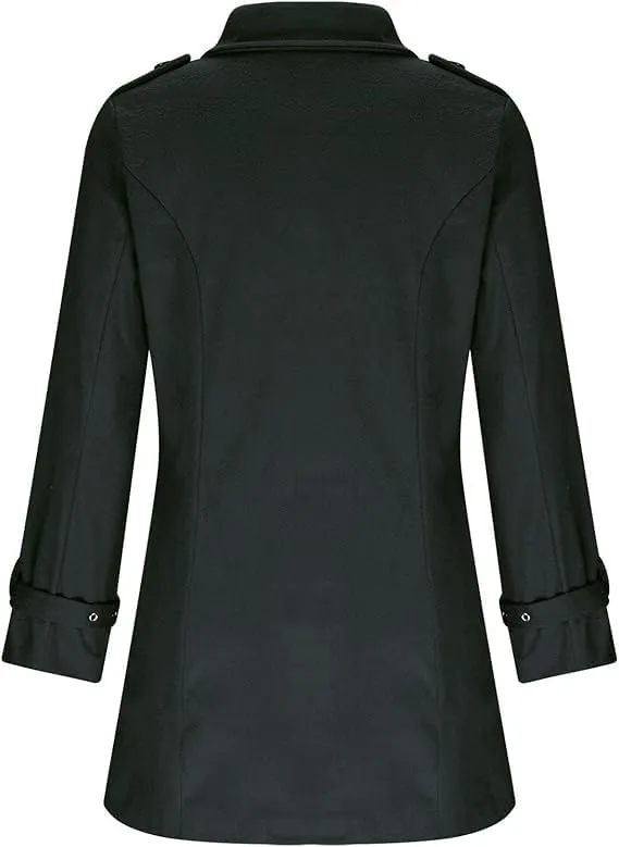 Trench Coat for women 2024 Winter Thick Double Breasted Notch Lapel long sleeve Wool Blend Pea Coat