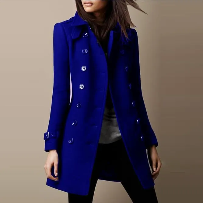 Trench Coat for women 2024 Winter Thick Double Breasted Notch Lapel long sleeve Wool Blend Pea Coat