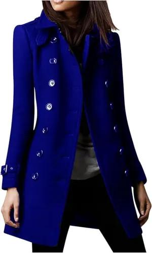 Trench Coat for women 2024 Winter Thick Double Breasted Notch Lapel long sleeve Wool Blend Pea Coat