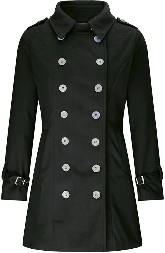 Trench Coat for women 2024 Winter Thick Double Breasted Notch Lapel long sleeve Wool Blend Pea Coat