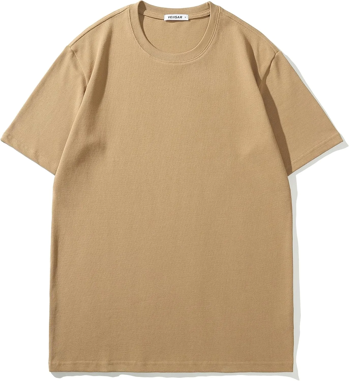 VEIISAR Men's Heavy Weight Crew Neck 100 Cotton Pique Thick T-Shirt
