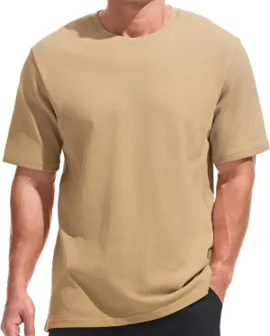 VEIISAR Men's Heavy Weight Crew Neck 100 Cotton Pique Thick T-Shirt