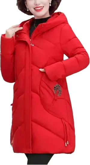 Winter Parkas Coat Middle-Aged Mother Winter Jacket Thicked Cotton Padded Jacket Long Hooded Parkas
