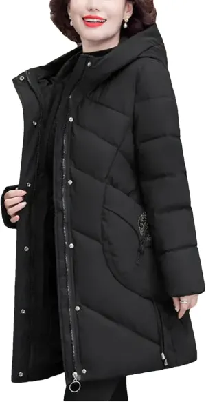 Winter Parkas Coat Middle-Aged Mother Winter Jacket Thicked Cotton Padded Jacket Long Hooded Parkas