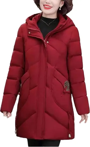Winter Parkas Coat Middle-Aged Mother Winter Jacket Thicked Cotton Padded Jacket Long Hooded Parkas