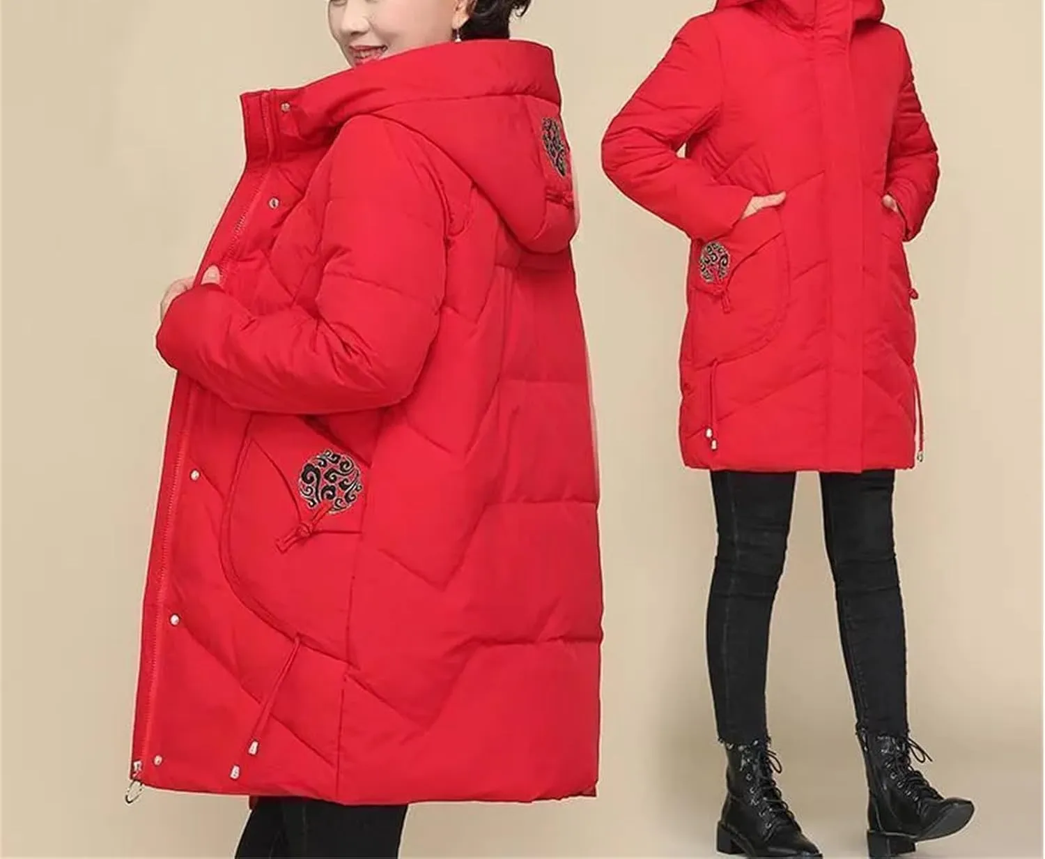 Winter Parkas Coat Middle-Aged Mother Winter Jacket Thicked Cotton Padded Jacket Long Hooded Parkas