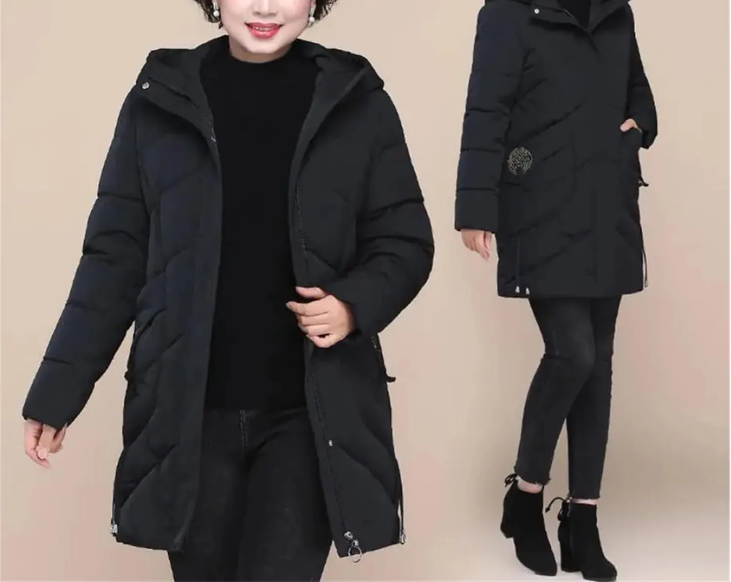 Winter Parkas Coat Middle-Aged Mother Winter Jacket Thicked Cotton Padded Jacket Long Hooded Parkas