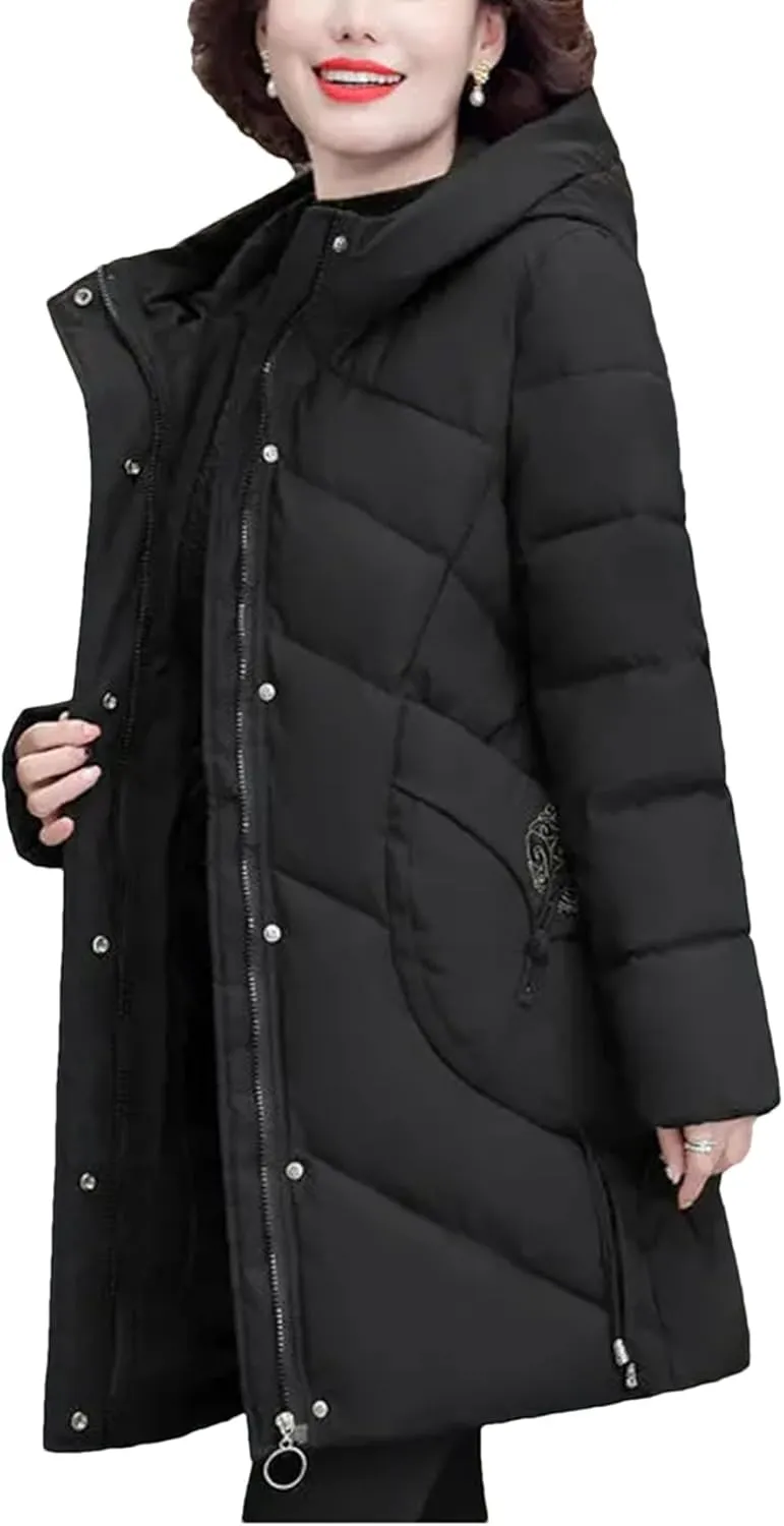 Winter Parkas Coat Middle-Aged Mother Winter Jacket Thicked Cotton Padded Jacket Long Hooded Parkas