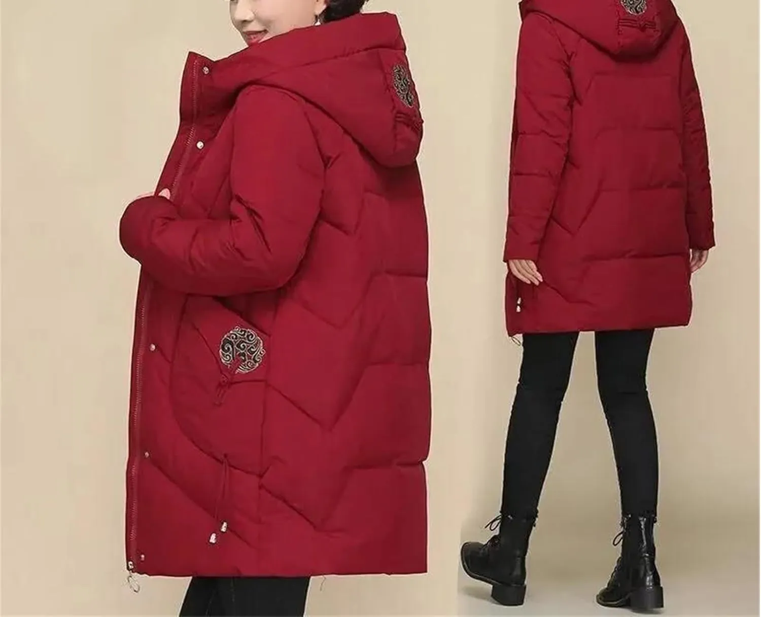 Winter Parkas Coat Middle-Aged Mother Winter Jacket Thicked Cotton Padded Jacket Long Hooded Parkas