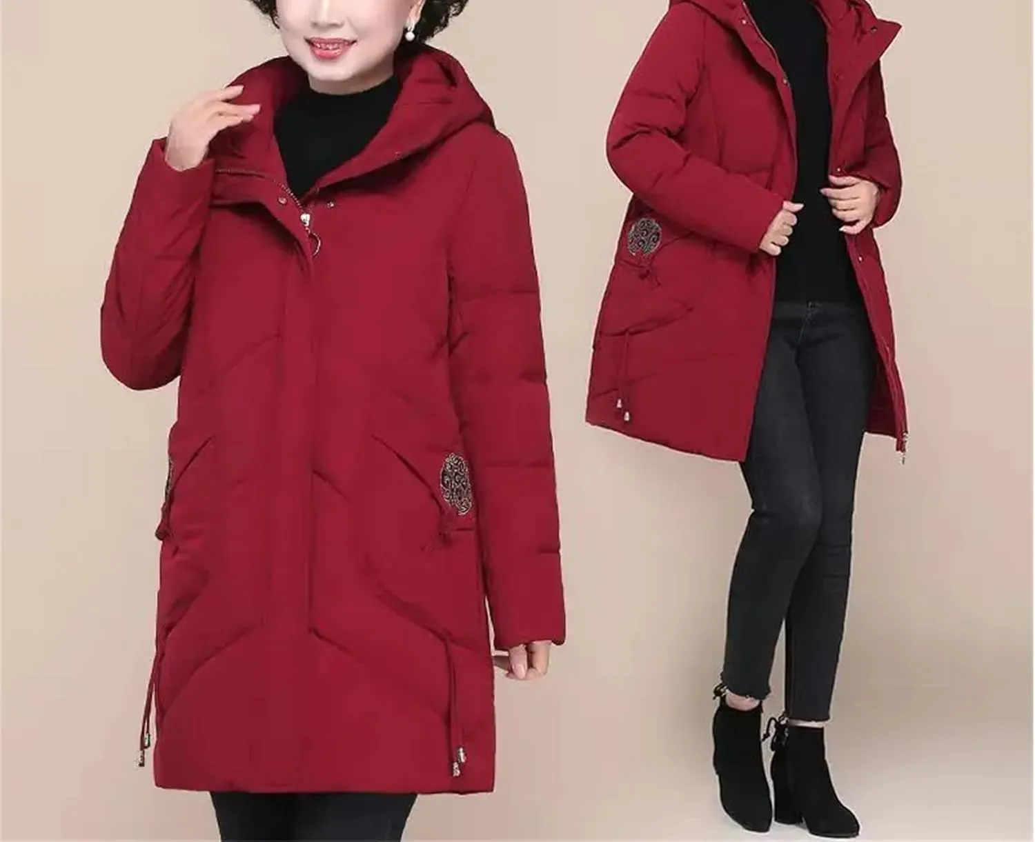 Winter Parkas Coat Middle-Aged Mother Winter Jacket Thicked Cotton Padded Jacket Long Hooded Parkas