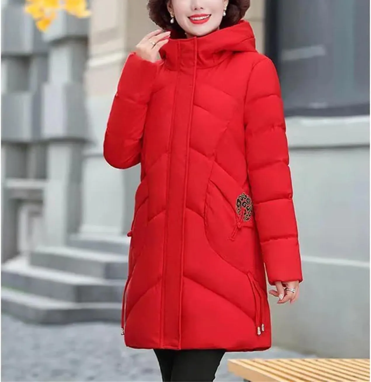 Winter Parkas Coat Middle-Aged Mother Winter Jacket Thicked Cotton Padded Jacket Long Hooded Parkas