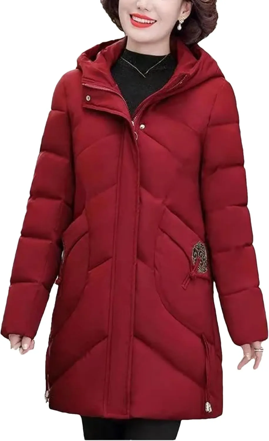 Winter Parkas Coat Middle-Aged Mother Winter Jacket Thicked Cotton Padded Jacket Long Hooded Parkas