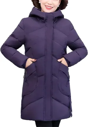 Winter Parkas Coat Middle-Aged Mother Winter Jacket Thicked Cotton Padded Jacket Long Hooded Parkas