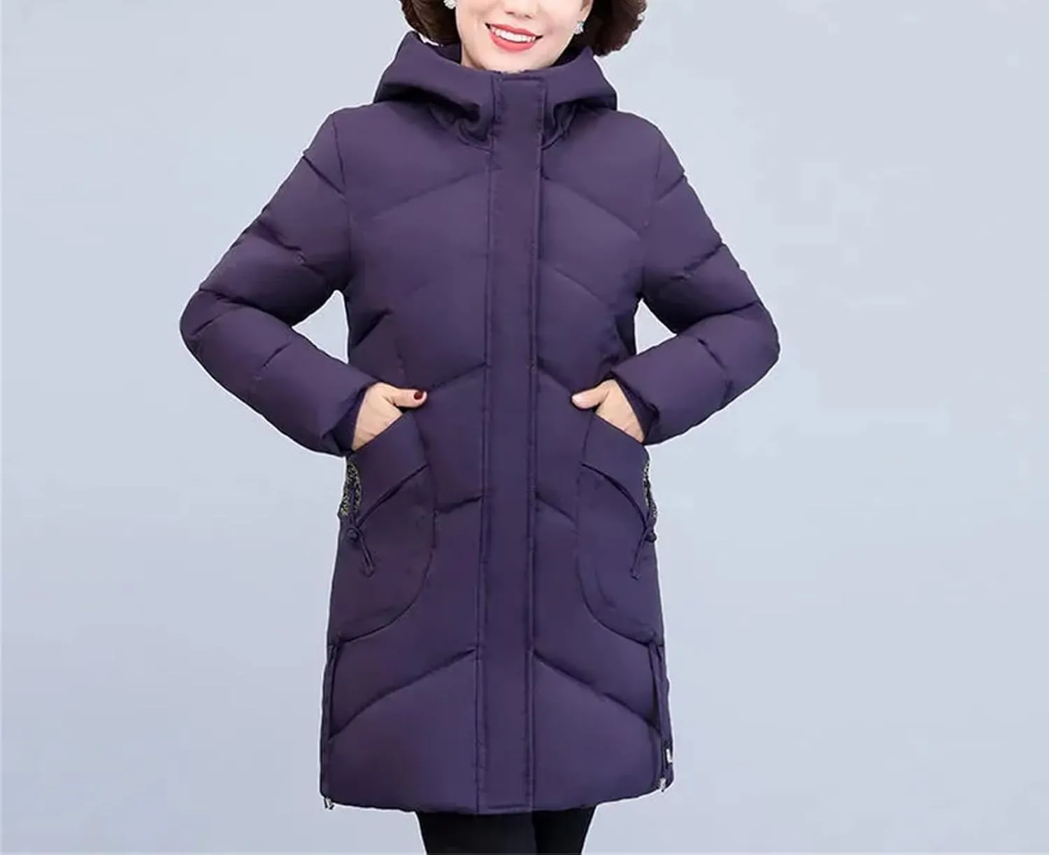 Winter Parkas Coat Middle-Aged Mother Winter Jacket Thicked Cotton Padded Jacket Long Hooded Parkas