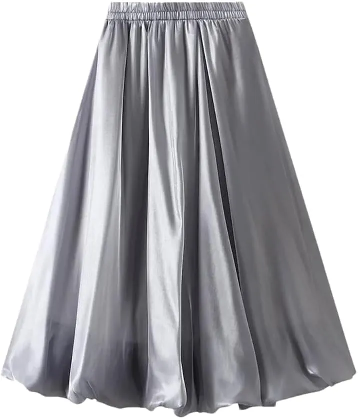 Women A-Line Midi Long Skirt Tulle Party Elastic Waist Skirts A-Line Mid-Calf Skirt