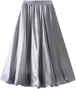 Women A-Line Midi Long Skirt Tulle Party Elastic Waist Skirts A-Line Mid-Calf Skirt
