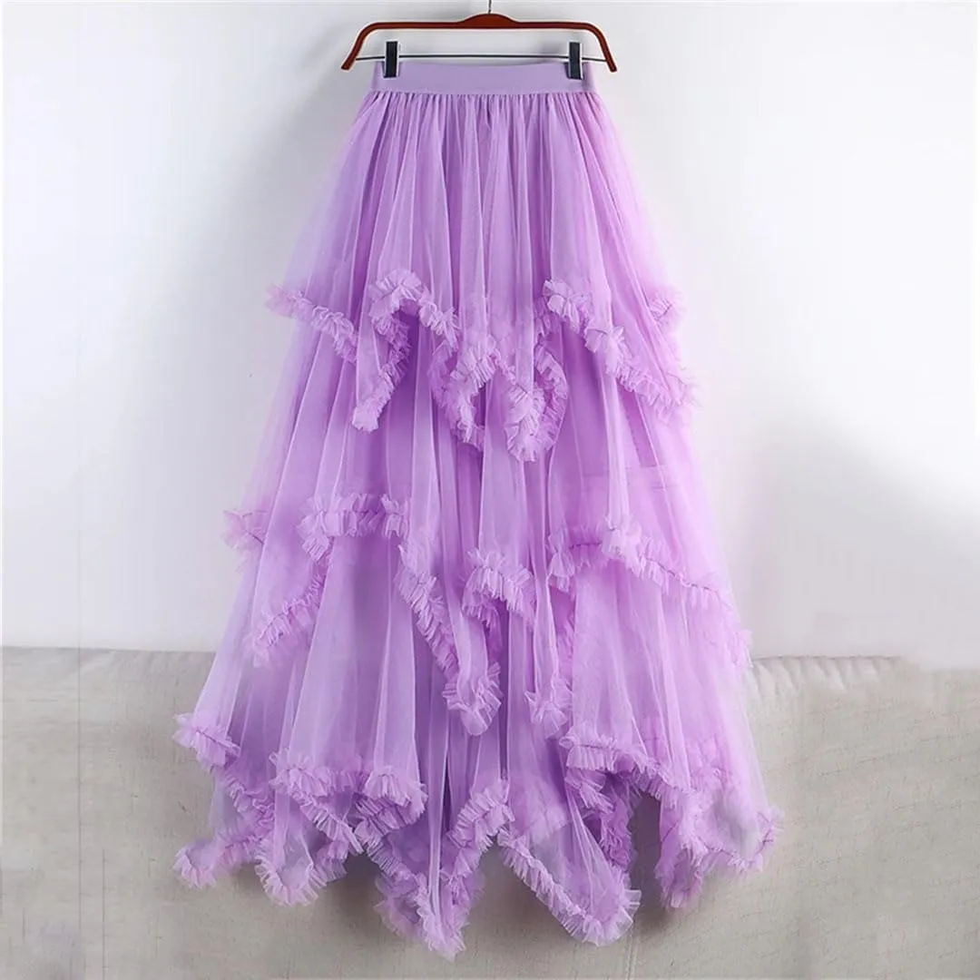 Women Irregular Cake Skirt Midi Long High Waist A Line Skirts Tulle Party Mid-Calf Skirt