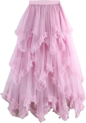 Women Irregular Cake Skirt Midi Long High Waist A Line Skirts Tulle Party Mid-Calf Skirt