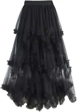 Women Irregular Cake Skirt Midi Long High Waist A Line Skirts Tulle Party Mid-Calf Skirt