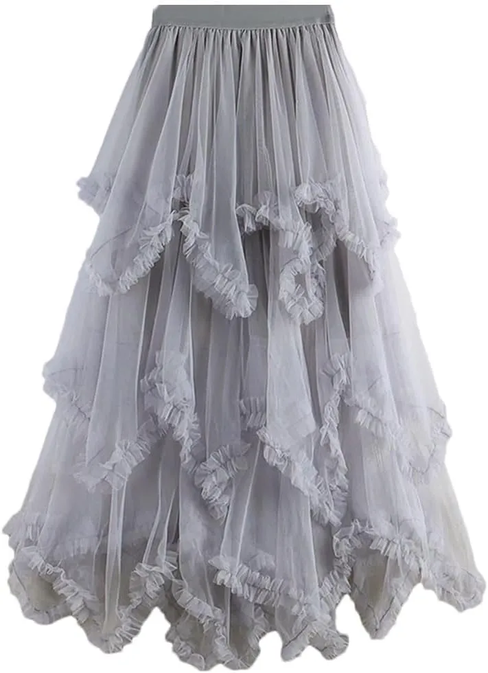 Women Irregular Cake Skirt Midi Long High Waist A Line Skirts Tulle Party Mid-Calf Skirt